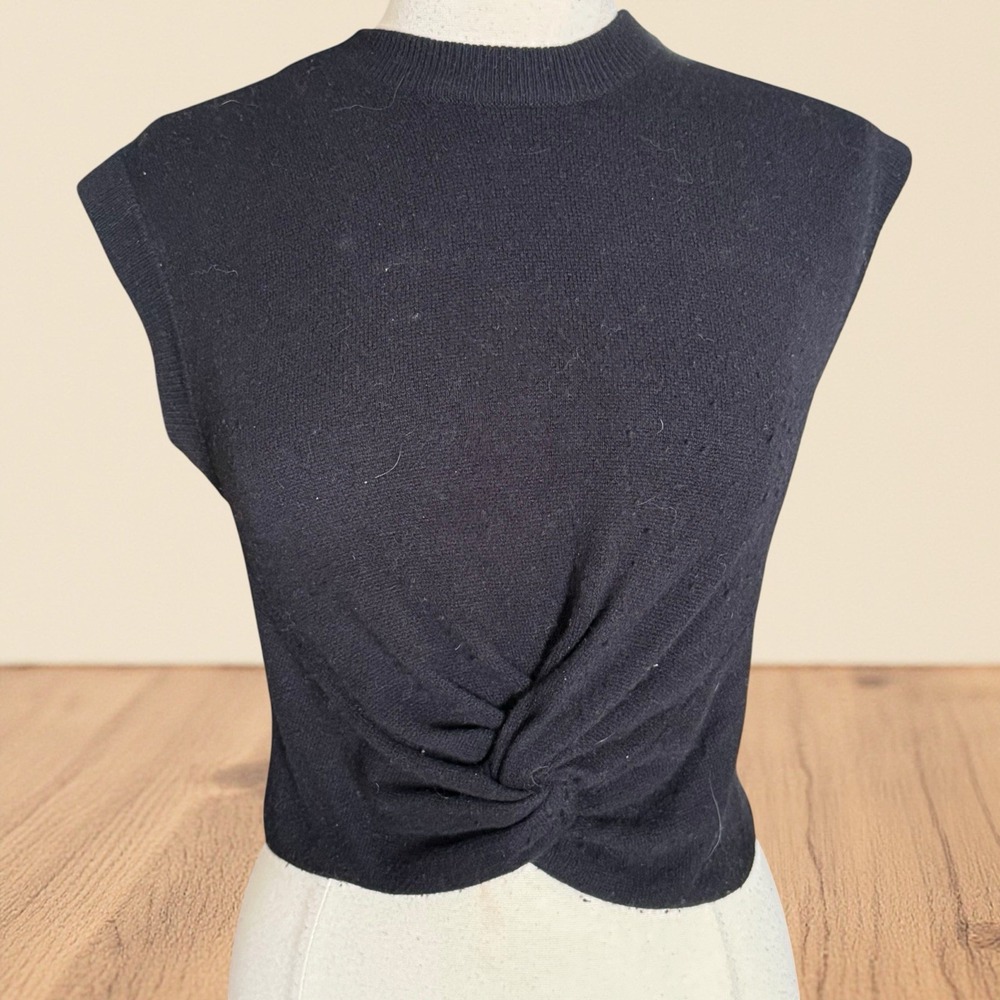 T Alexander Wang Black Cashmere Blend Sweater Tank Top S XS  Knotted Front Basic
